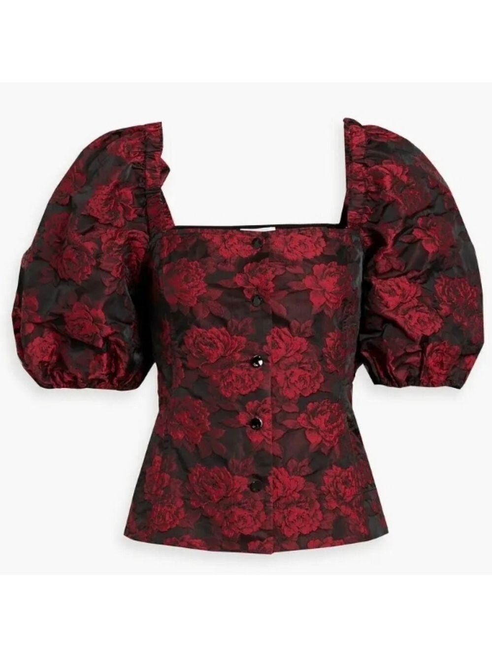 Ganni Red/Black Brocade Top